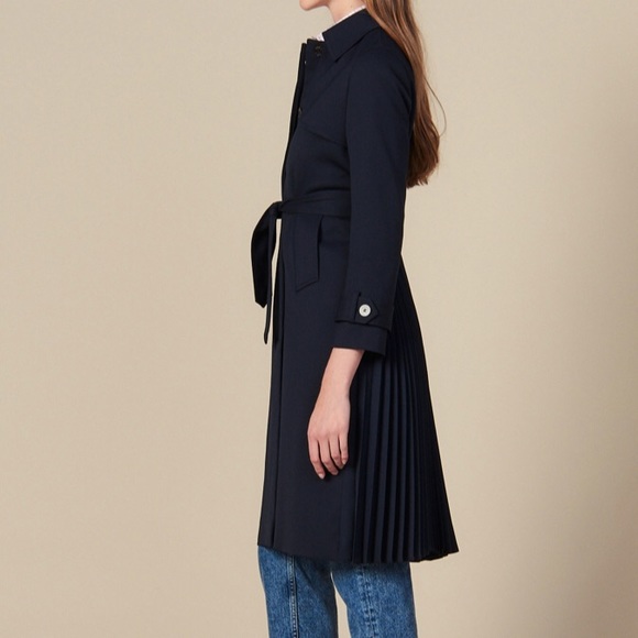 Sandro Navy Trench Coat With Pleats - Picture 3 of 3